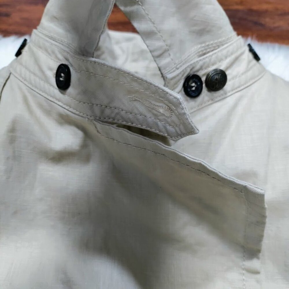IKKS Women's Beige Laminated Linen Double-Breasted Trench Coat Size Medium - Picture 8 of 16